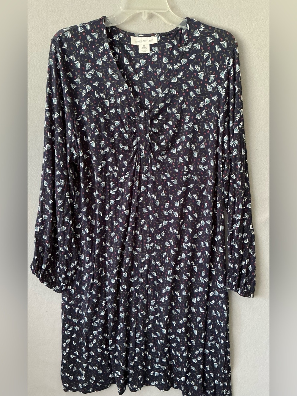 Skyes The Limit Dress XL Floral Boho Flowy Tunic Gathered V-Neck Long Sleeve Top
